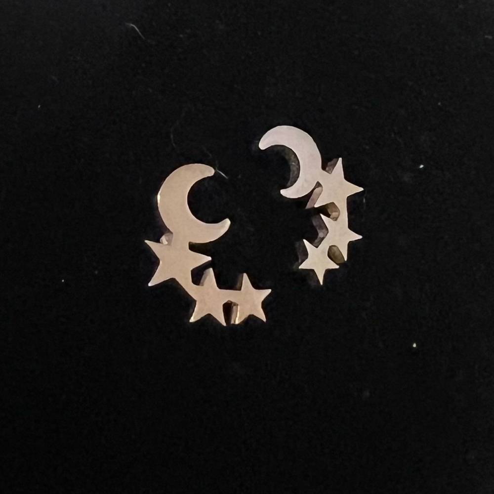 Moon and Stars Stud Earrings, Rose Gold Tone